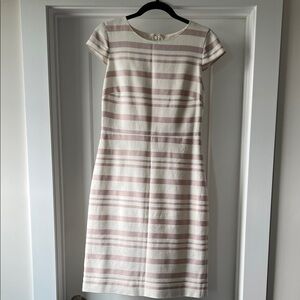 J. Crew White and Pink Striped Sheath Midi Dress